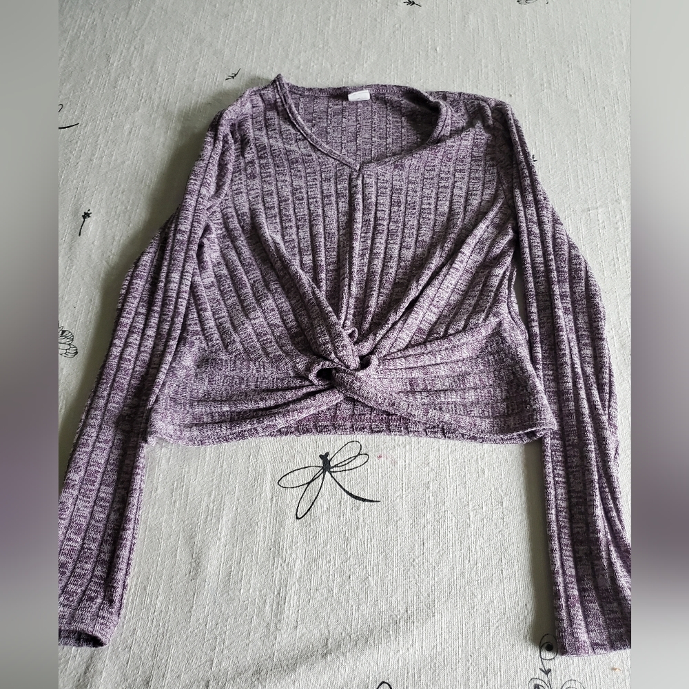 SHEIN Girls Crop Long Sleeve Top Size 10Y (10). Color: Plum
